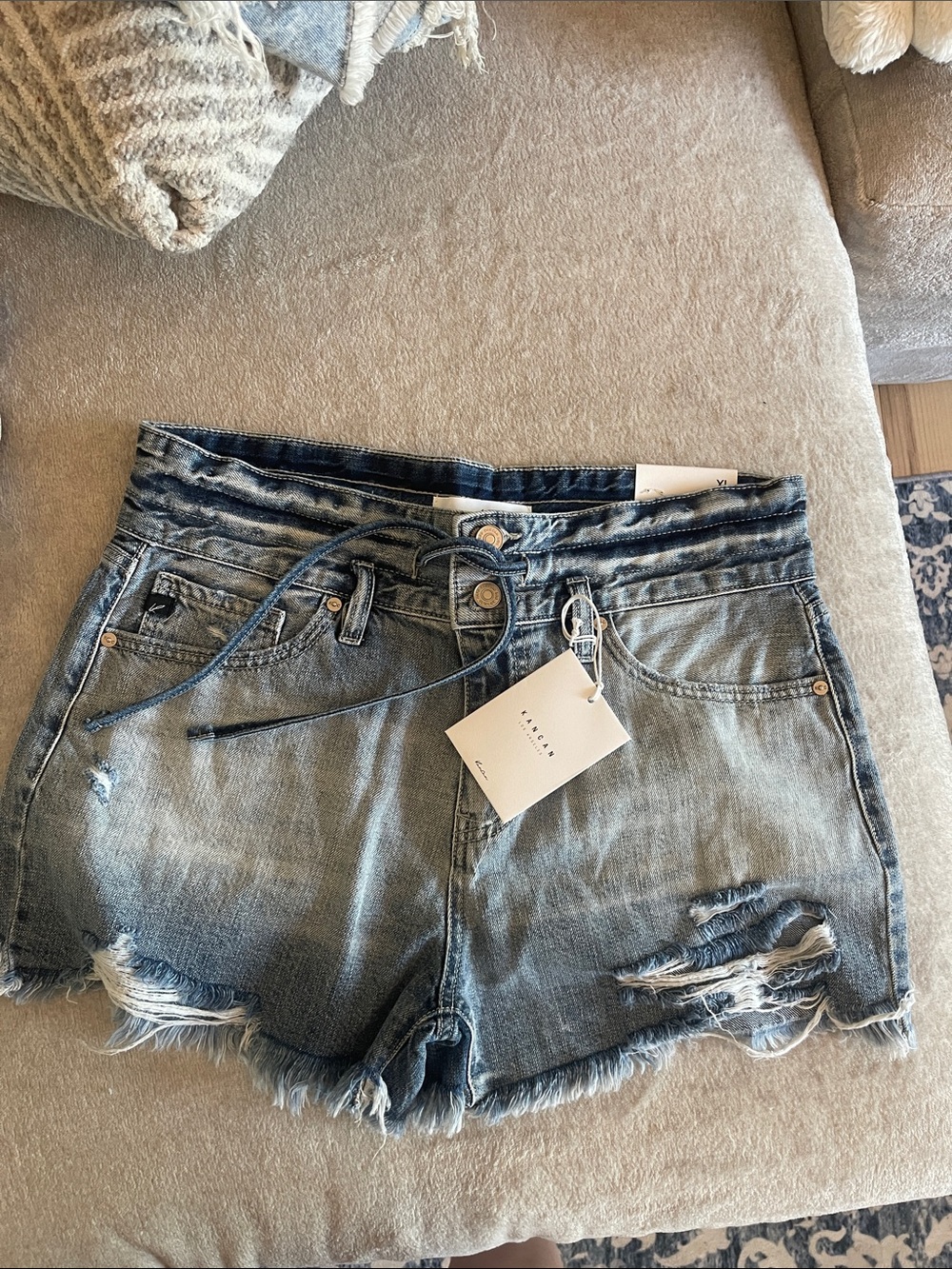 KanCan Light Wash Distressed Frayed Hem Denim Shorts
